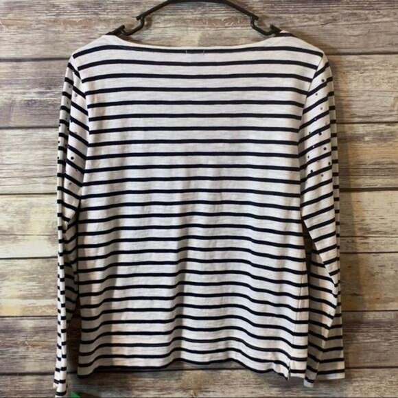 J.‎ Crew Top XS Embellished Striped Shirt Crystals Scoop Neck Cotton Blue White - Picture 3 of 6